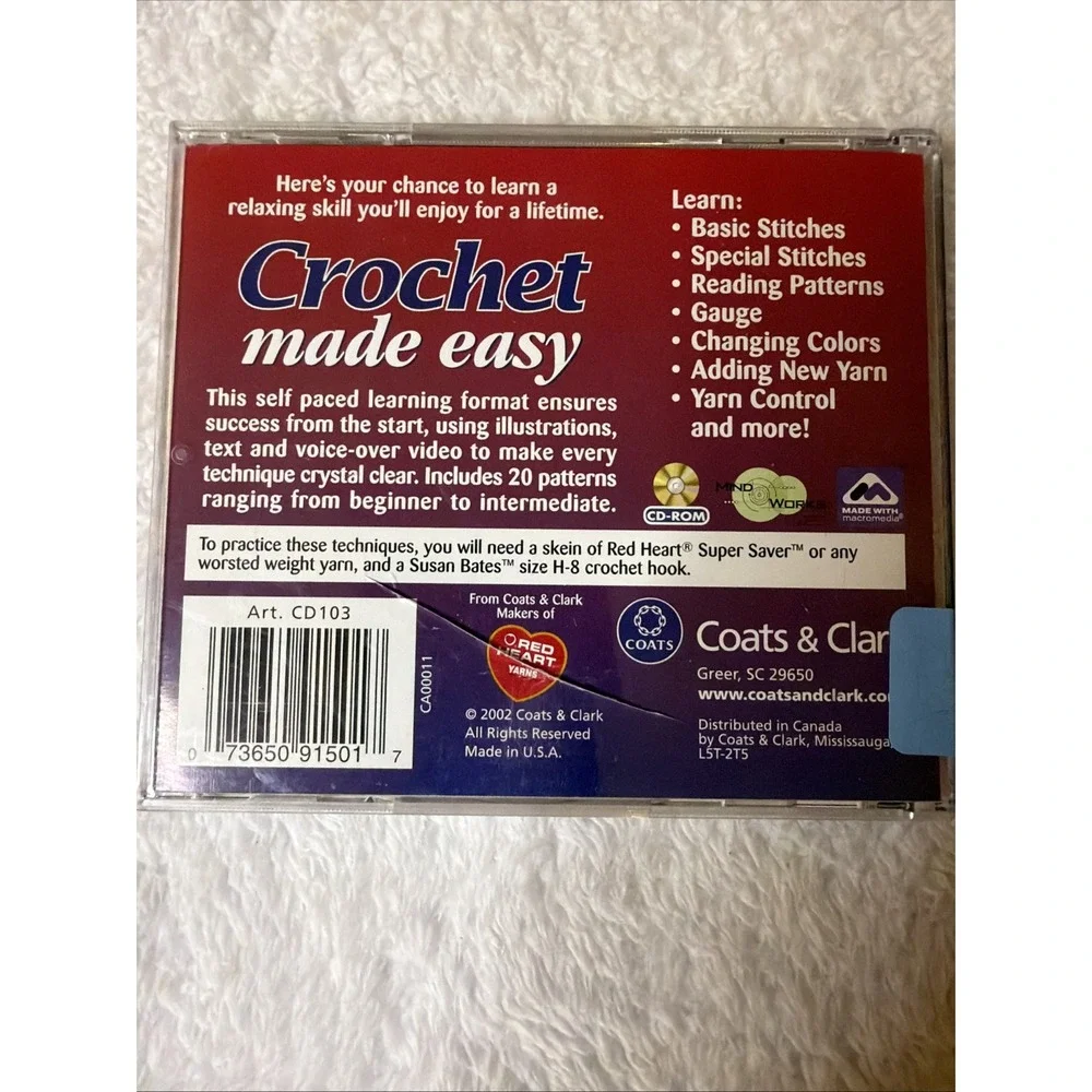 Coats & Clark Crochet & Knitting Made Easy 2002 PC CD ROM Lot Of 2 Crafts WIN